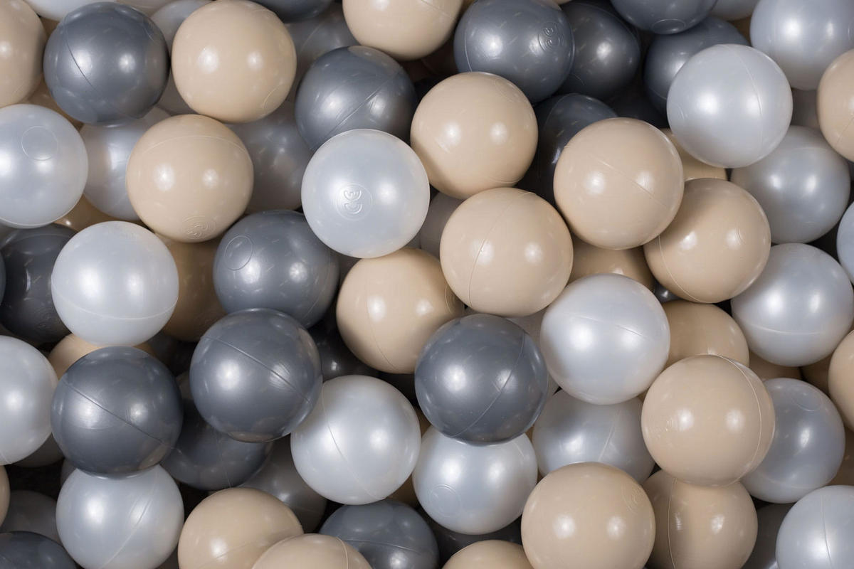 BÄLLE für Bällebad, Spielbälle, Plastikbälle für Kinder Set 50 pcs.: Beige/Perlweiß/Silber - Hellbraun, Textil (7/7/7cm) - MeowBaby