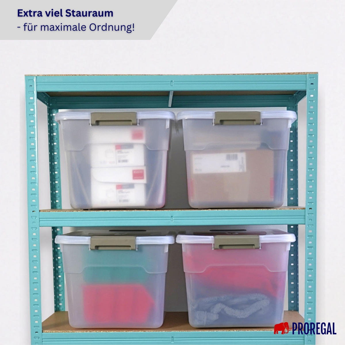 AUFBEWAHRUNGSBOX mit Deckel 45L im 4er Set Groß Rollen transparent stapelbar - Transparent, Kunststoff (52/30/38cm) - PROREGAL