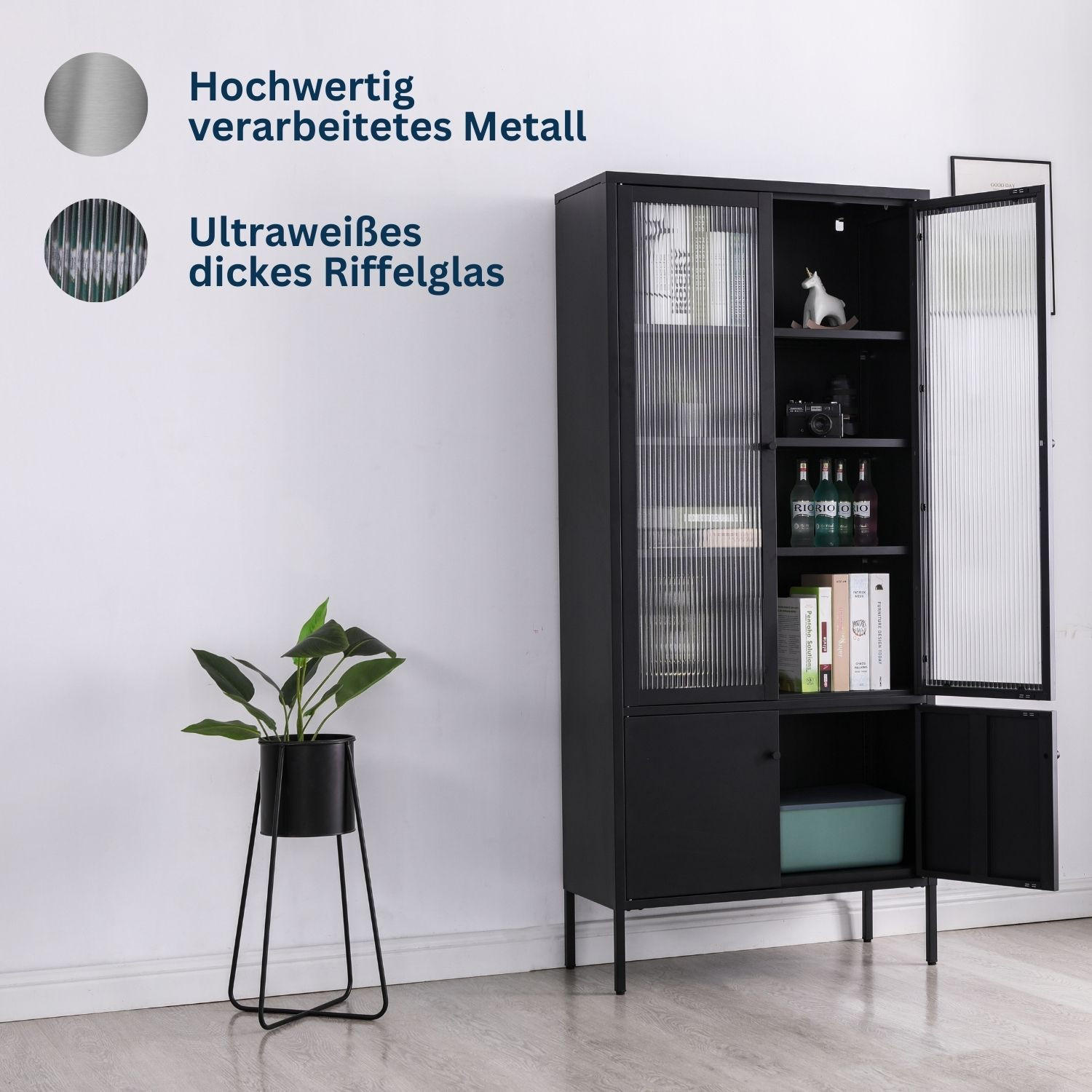 VITRINE TOKIO aus Metall mit Glastüren 80/35/180 cm in Schwarz - Schwarz, Metall (35/180/80cm) - Coemo