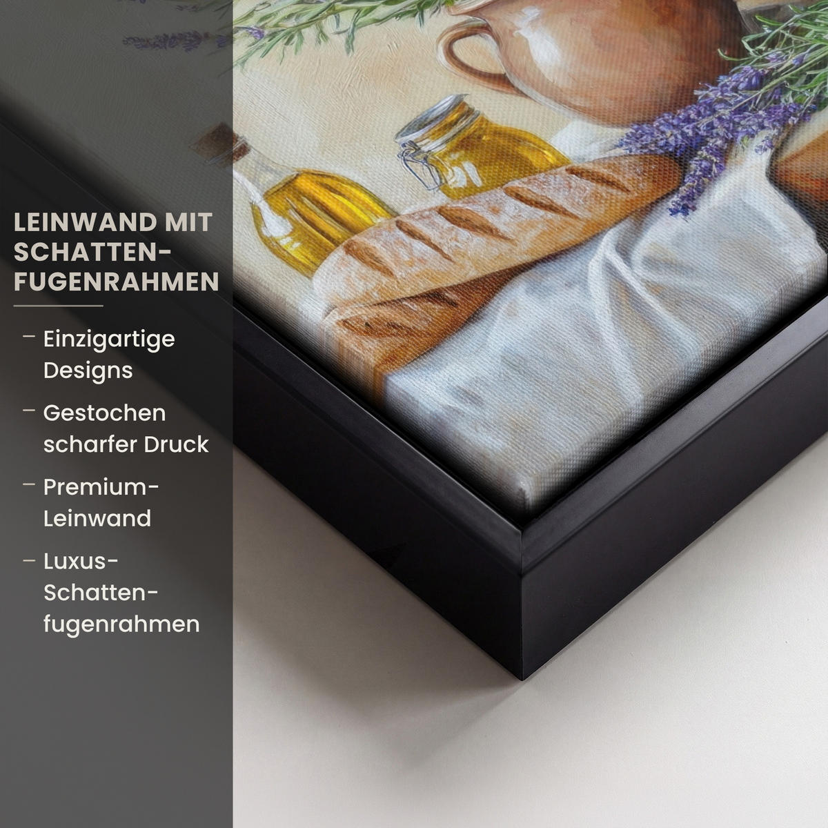 LEINWAND Bilder mit Rahmen - Lavendel - Brot - Stilleben - 20x20 - Flieder, Textil (20/20cm) - MuchoWow