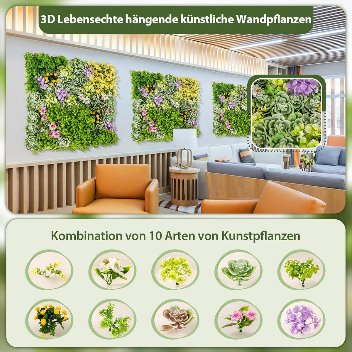 KUNSTPFLANZE Grün(2er-Set) - Grün, Kunststoff (10cm) - COSTWAY