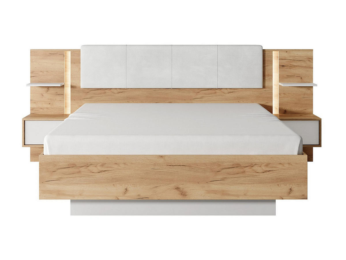 BETTRAHMEN - 2 Personen - samt - naturfarben hell, weiß Elynia - Weiß, Holz/Textil (160/200cm) - Vente-Unique