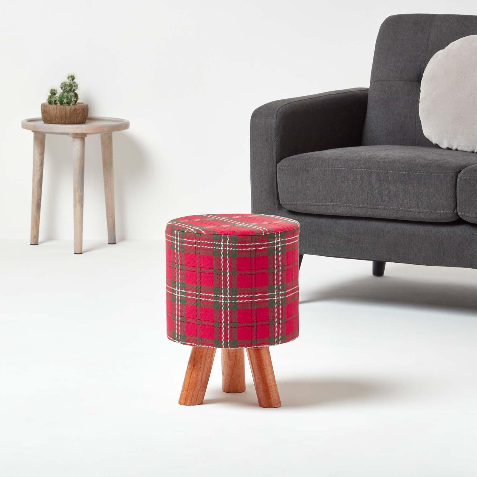 HOCKER Edward Tartan rot kariert, 32/32/42 cm - Rot, Textil (32/42/32cm) - Homescapes