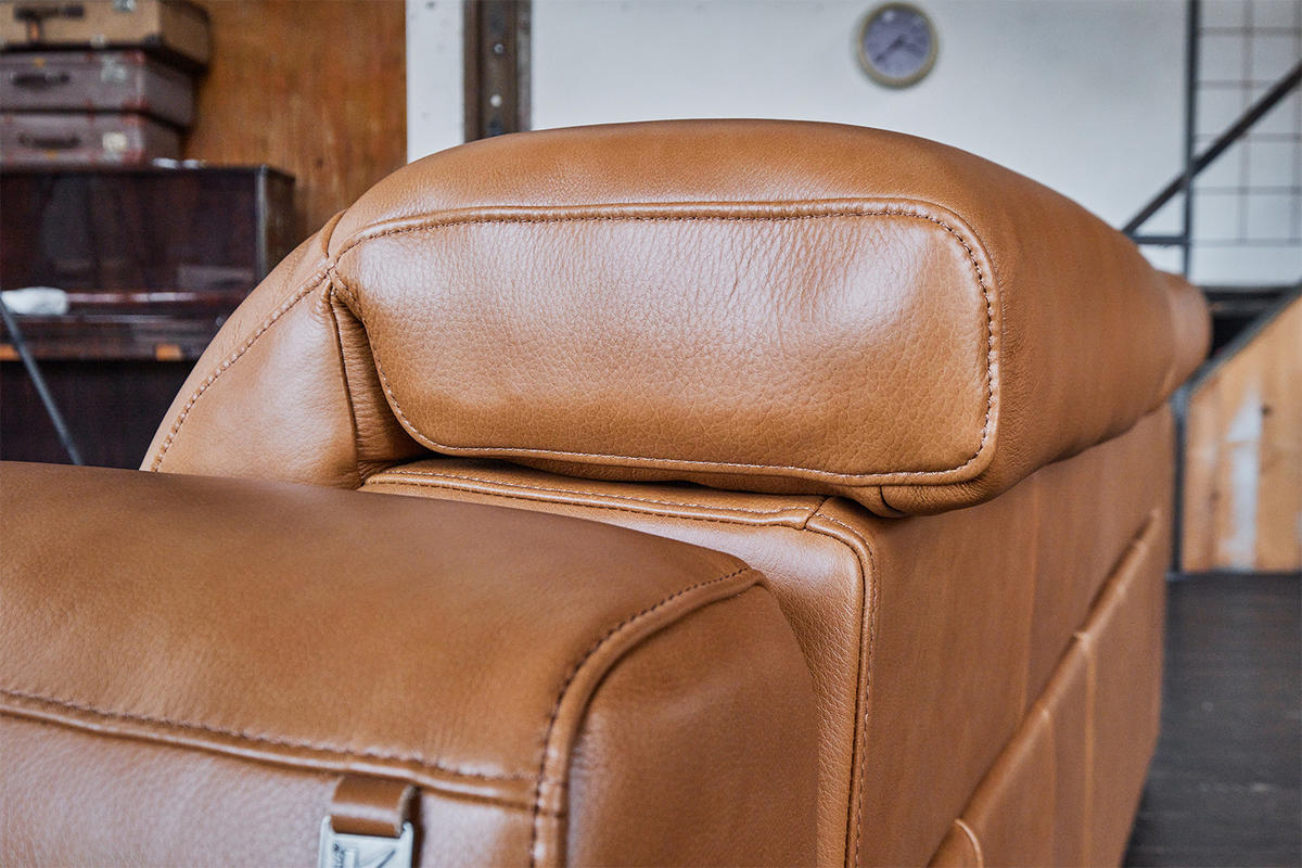 SOFA FINN Braun Leder - Dunkelbraun/Schwarz, Leder/Kunststoff (210/80/107cm) - KAWOLA