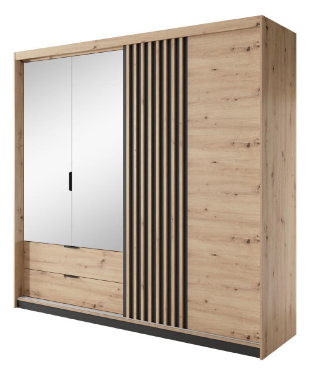 SCHRANK Antrazit Ally Mit Spiegel Und Lamellen Artisan Eiche 220 cm - Braun, Holzwerkstoff (220/210.4/60cm) - Sepro Meble