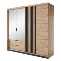 SCHRANK Antrazit Ally Mit Spiegel Und Lamellen Artisan Eiche 220 cm - Braun, Holzwerkstoff (220/210.4/60cm) - Sepro Meble