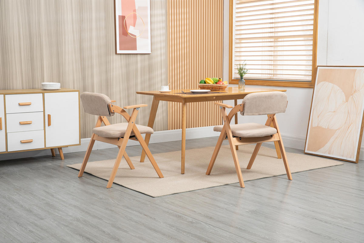 KLAPPSTUHL DE-36270 2er-Set mit Armlehnen Khaki - Sandfarben, Holz (60/79/52.5cm) - ComfortXL