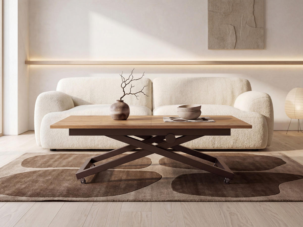 COUCHTISCH Axen höhenverstellbar ausziehbar, Eiche Braun 120-160/80/38-75 cm - Eiche Wotan/Braun, Holzwerkstoff/Metall (80/160/75cm) - WFL GROUP