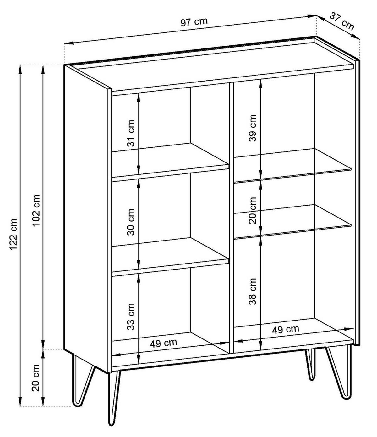 VITRINENSCHRANK 97 cm Olven, goldene Beine, Schwarz - Schwarz, Holz (97/122/37cm) - Emporius