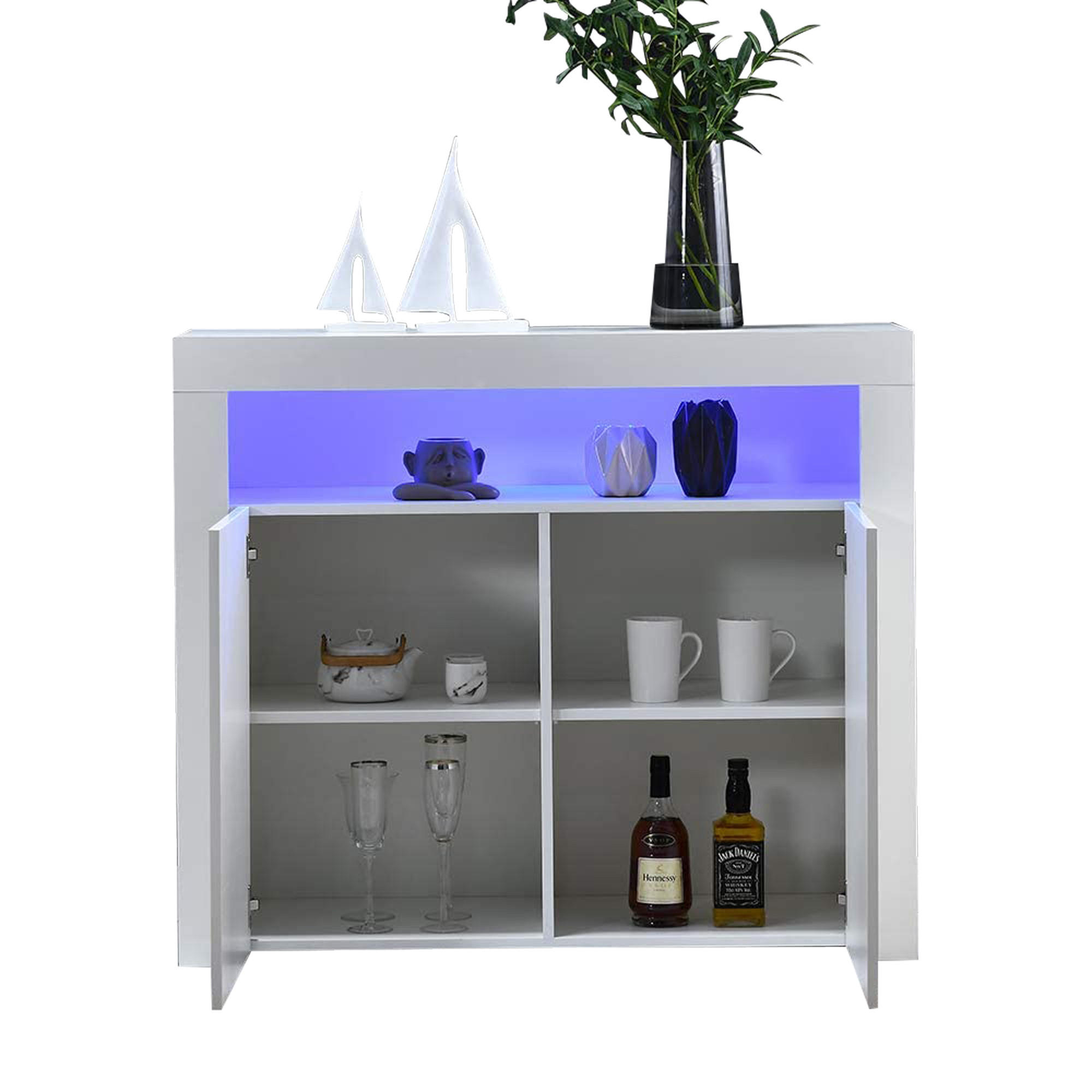 SIDEBOARD LED Weiß Hochglanz Stauraum TV-Schrank Modern - Weiß, Holzwerkstoff (40/92/108cm) - FLIEKS