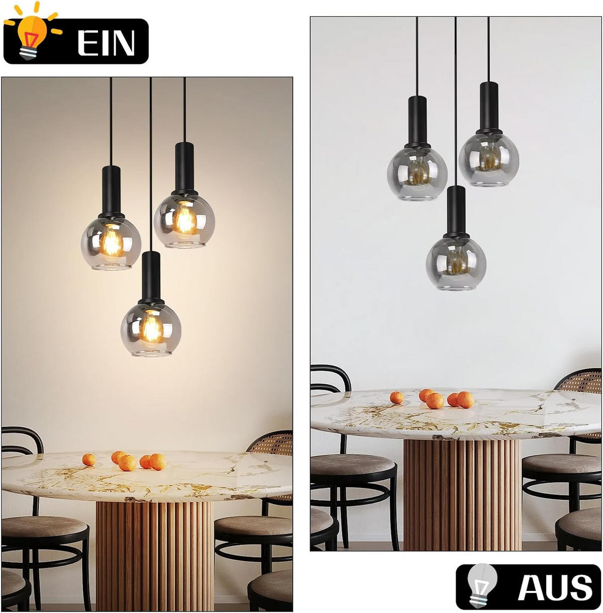 HÄNGELEUCHTE Vossq 22/13/145 cm - Schwarz, Glas/Metall (22/13/145cm) - ZMH