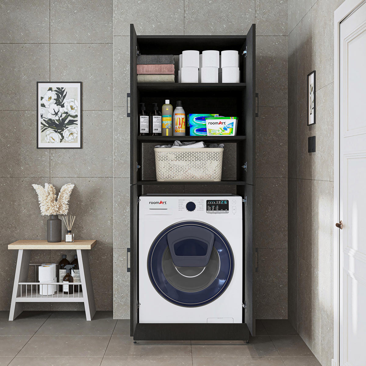 WASCHMASCHINENSCHRANK DORA-II 70cm Breit - Schwarz, Holzwerkstoff (70/186/74cm)