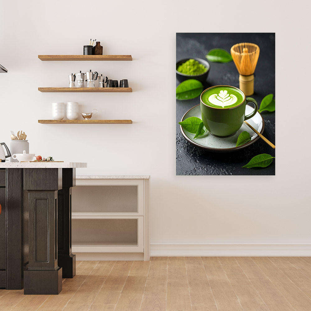 LEINWANDBILD Matcha-Tee 80x120cm - Grün, Textil (80/120cm) - Feeby