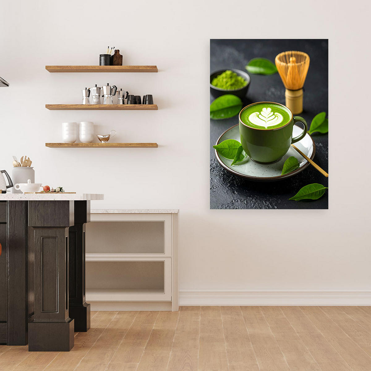 LEINWANDBILD Matcha-Tee 80x120cm - Grün, Textil (80/120cm) - Feeby