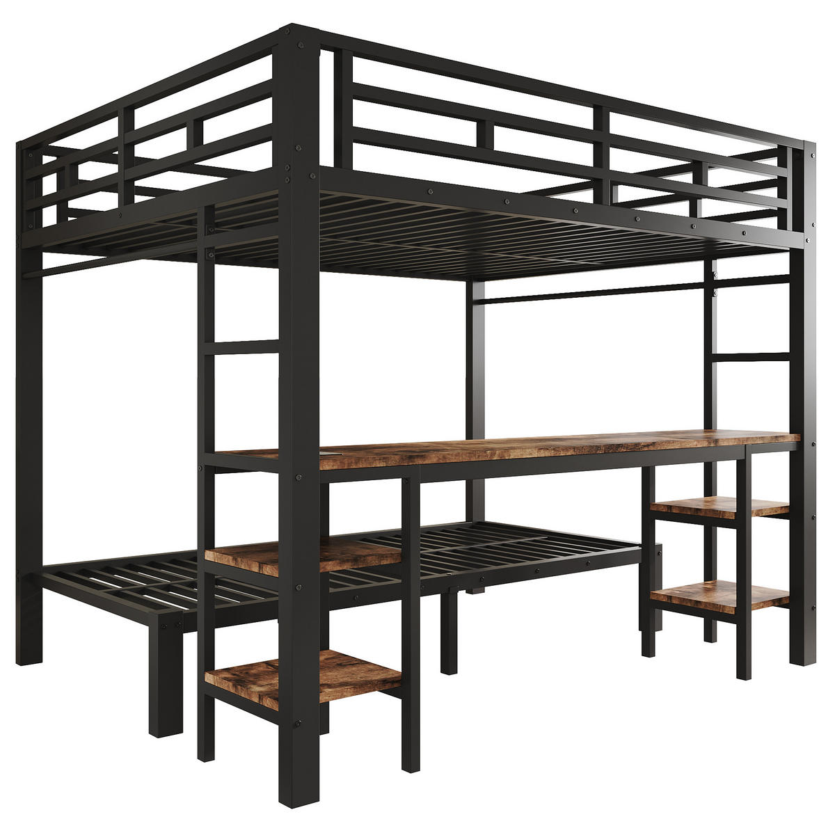 ETAGENBETT 140/90/200 cm mit Schreibtisch, DE-41769, in Schwarz - Schwarz, Metall (140/200cm) - ComfortXL