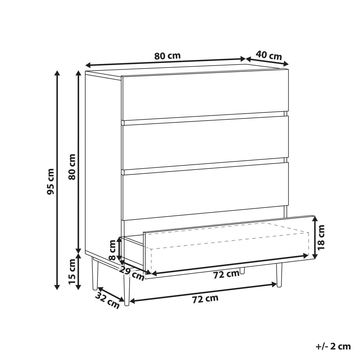 KOMMODE mit 4 Schubladen Naturfarbene Esche Blythe - Schwarz/Braun, Holzwerkstoff (80/95/40cm) - Beliani