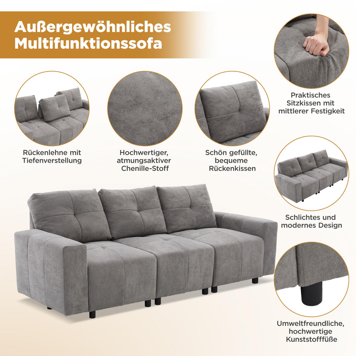 ECKSOFA 213/94/84 cm Grau Weiß mit Schlaffunktion - Grau, Textil (213/94cm) - Oxeza