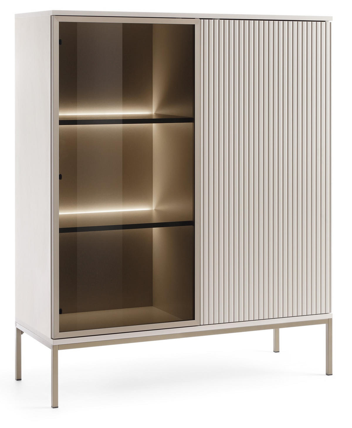 VITRINENSCHRANK 100 cm Haller, Led, Lamellen, Kaschmir - Beige, Holz (104/126/39cm) - Emporius
