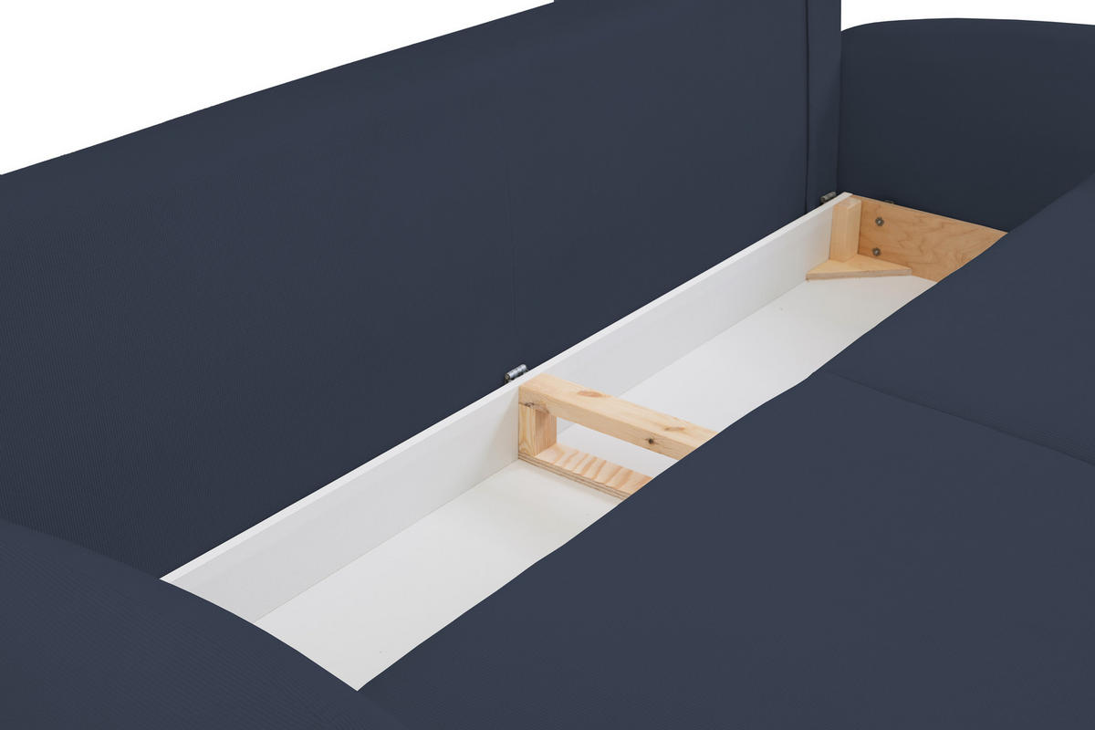 SOFA SOFT RunAgin Mit Schlaffunktion Und Bettkasten, PUR-Schaum, Schwarze Kunststofffüße, lose Rückenkissen, freistehend, 232x109x95 cm Blue - Blau, Holz/Textil (232/95/109cm) - DomoHome