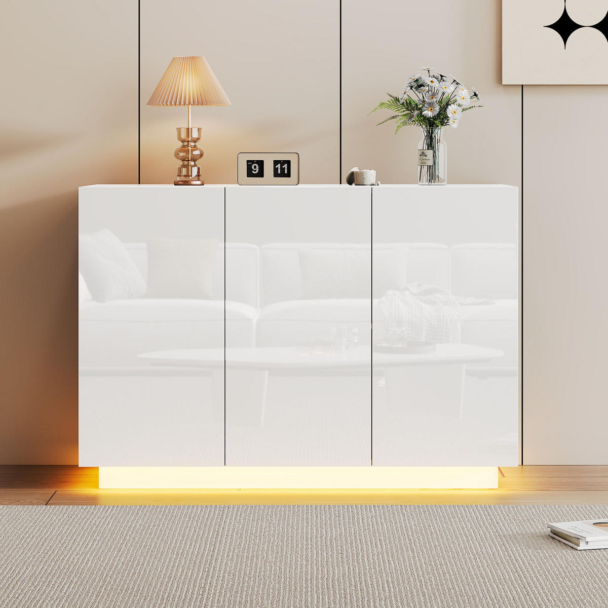 SIDEBOARD 120/40/75 cm Weiß aus Spanplatte mit LED-Beleuchtung - Weiß, Holzwerkstoff (40/75/120cm) - OKMYHOME