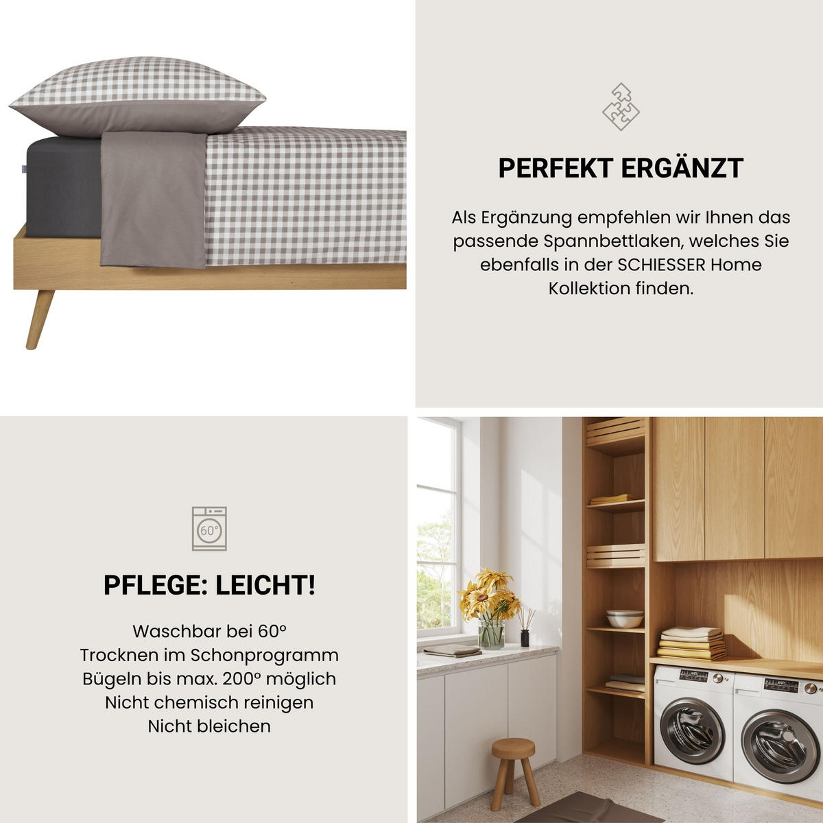 BETTWÄSCHESET Vichy - Renforcé - 2-teilig - 135 x 200 cm - Grau - Grau, Textil (135/200cm) - SCHIESSER
