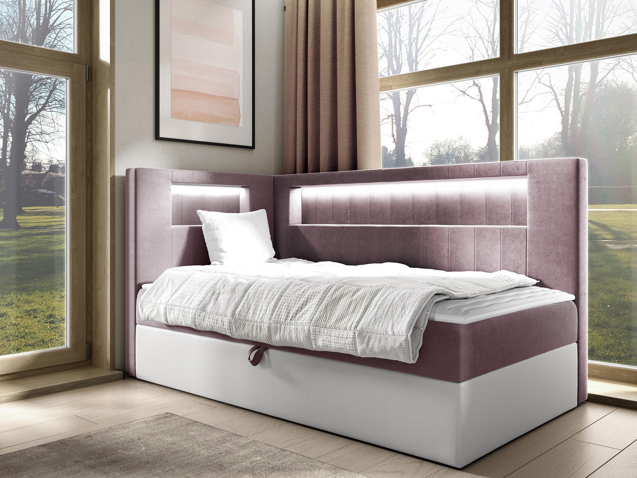 BOXBETT Gold Junior 3, Seite zum Öffnen des Bettkastens: Links - Weiß/Rosa, Holz (80/200cm) - MIRJAN24