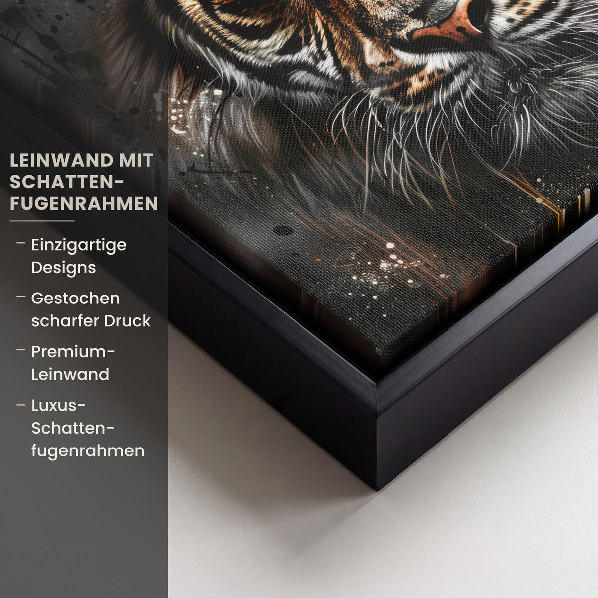 LEINWAND Bilder mit Rahmen - Tiger - Tiere - Porträt - Luxus - Schwarz - 20x20 - Braun, Textil (20/20cm) - MuchoWow