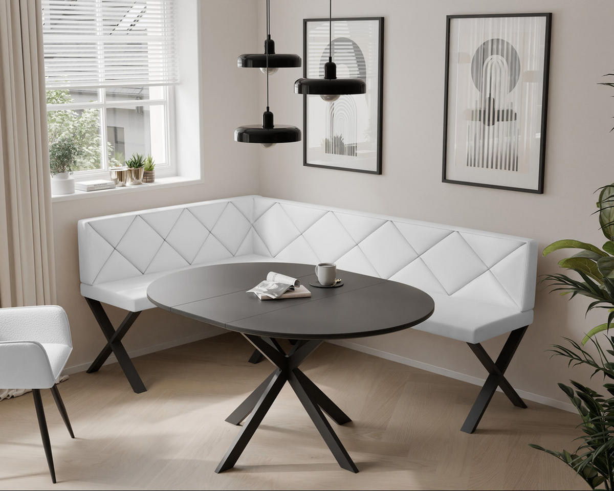 ECKBANK links VERO X Kunstleder gesteppt, 142/196 cm Weiß - Weiß, Kunststoff/Textil (142/196cm) - Idohome