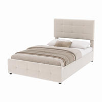 BETT mit Stauraum und verstellbarem Kopfteil 90x200 cm Samt Beige - Beige, Metall (90/200cm) - Beauniv