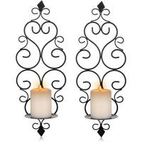 WANDKERZENHALTER 2er Set Metall Schwarz 37,6 cm - Schwarz, Metall (9/37.6/14cm)