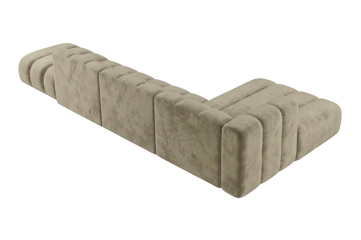 ECKSOFA Modulares In L-Form Mit Hocker, Velvet-Stoff Riviera, Beige, Rechts, GRAND - Beige, Holz (386/179cm) - Kaiser Möbel