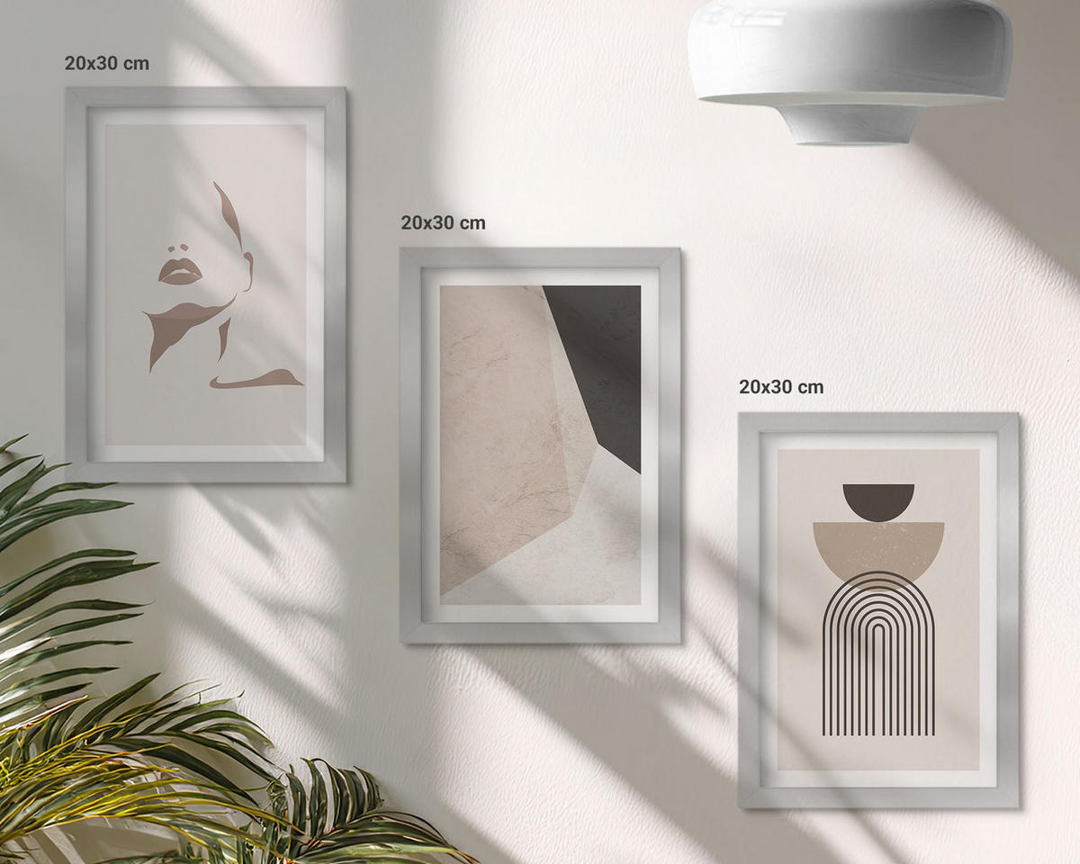 BILDER SET 3er Set - 20x30 cm Silberner Rahmen - Abstrakte Gesichtsformen - Silberfarben, Kunststoff (20/30cm) - TULUP