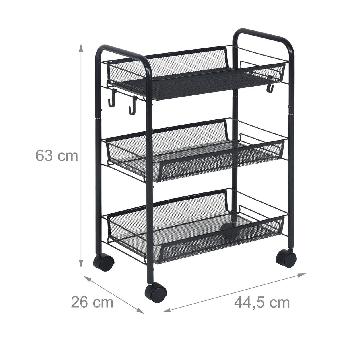 ROLLWAGEN - Schwarz, Metall (44.5/63/26cm) - Relaxdays