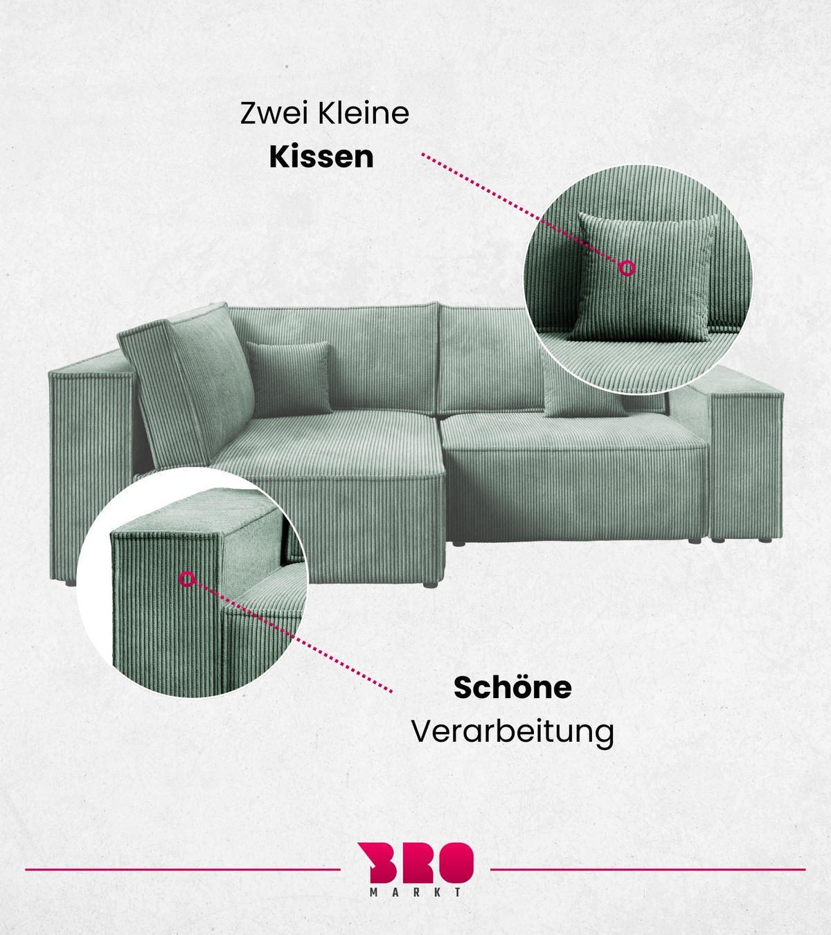 ECKSOFA Pedro Duo mit Schlaffunktion Grün Cord - Grün, Textil (246/153cm) - Bromarkt