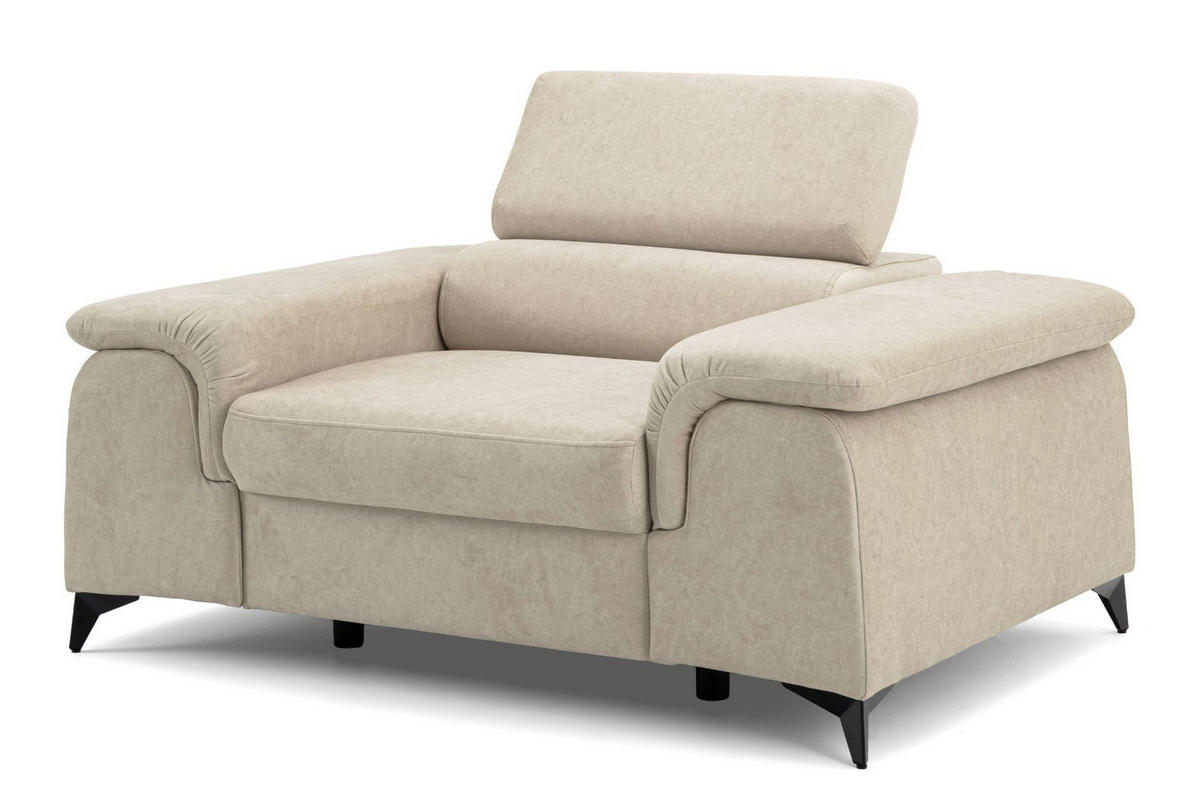 SESSEL PLAZA mit verstellbare Kopfstütze Velours Creme - Creme/Schwarz, Holz/Textil (130/95/100cm) - Muffo