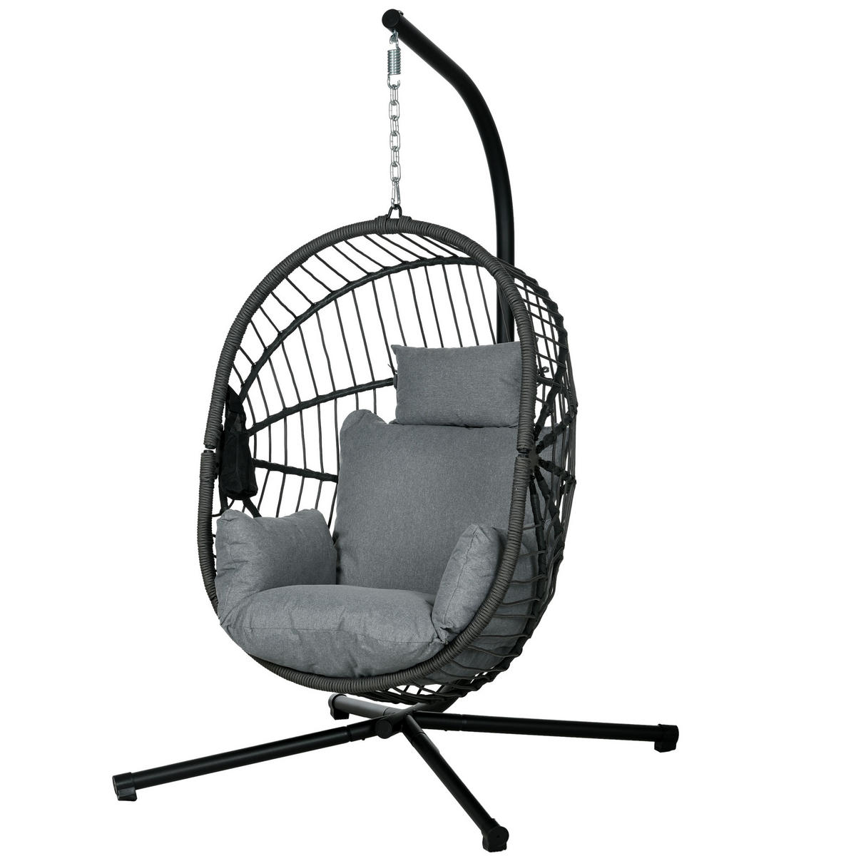 HÄNGESESSEL DE-06958 inkl. Polster, Egg-Chair, bis 120 kg Grau - Grau, Metall (106/188/120cm) - ComfortXL