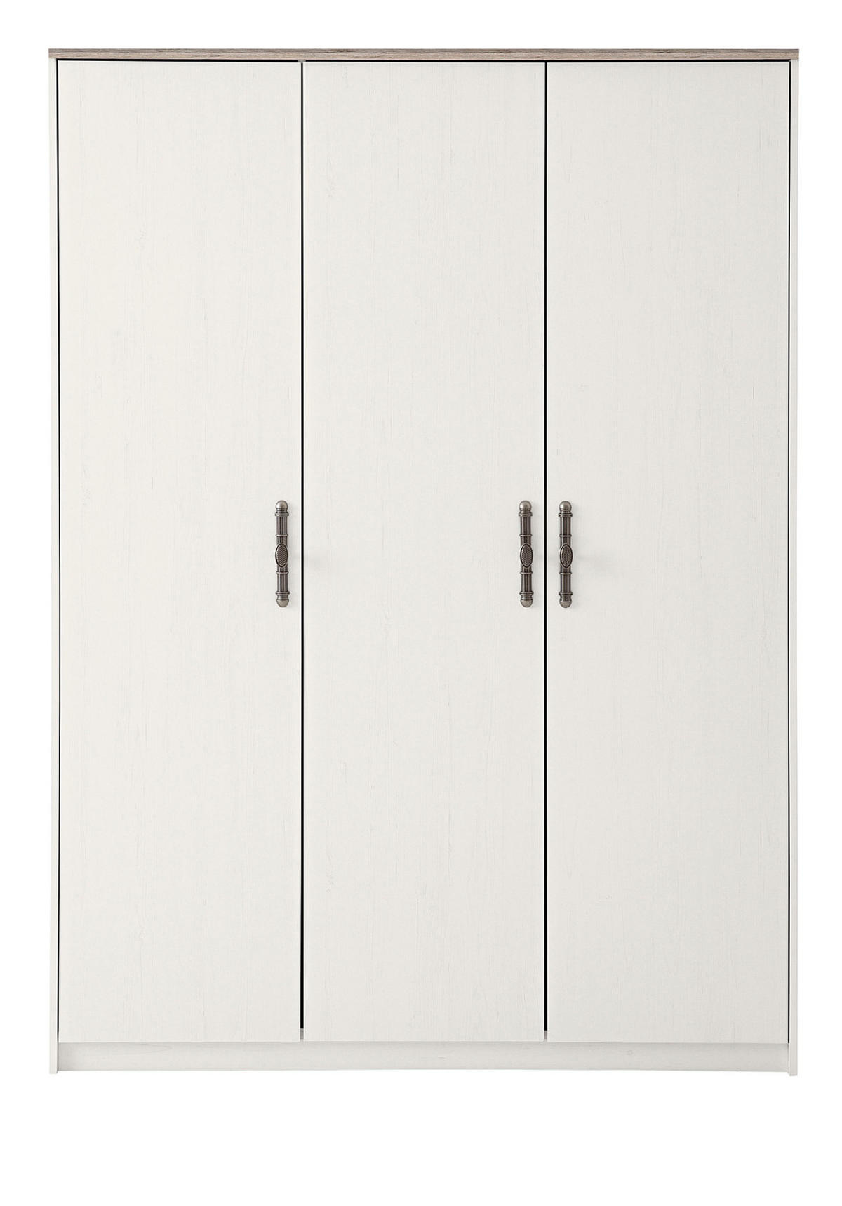KLEIDERSCHRANK Pinie Landhaus, Drehtürenschrank 138 cm 3-türig mit Soft-Close - Silberfarben/Weiß, Holzwerkstoff/Metall (138/193/51cm) - Furn.Design