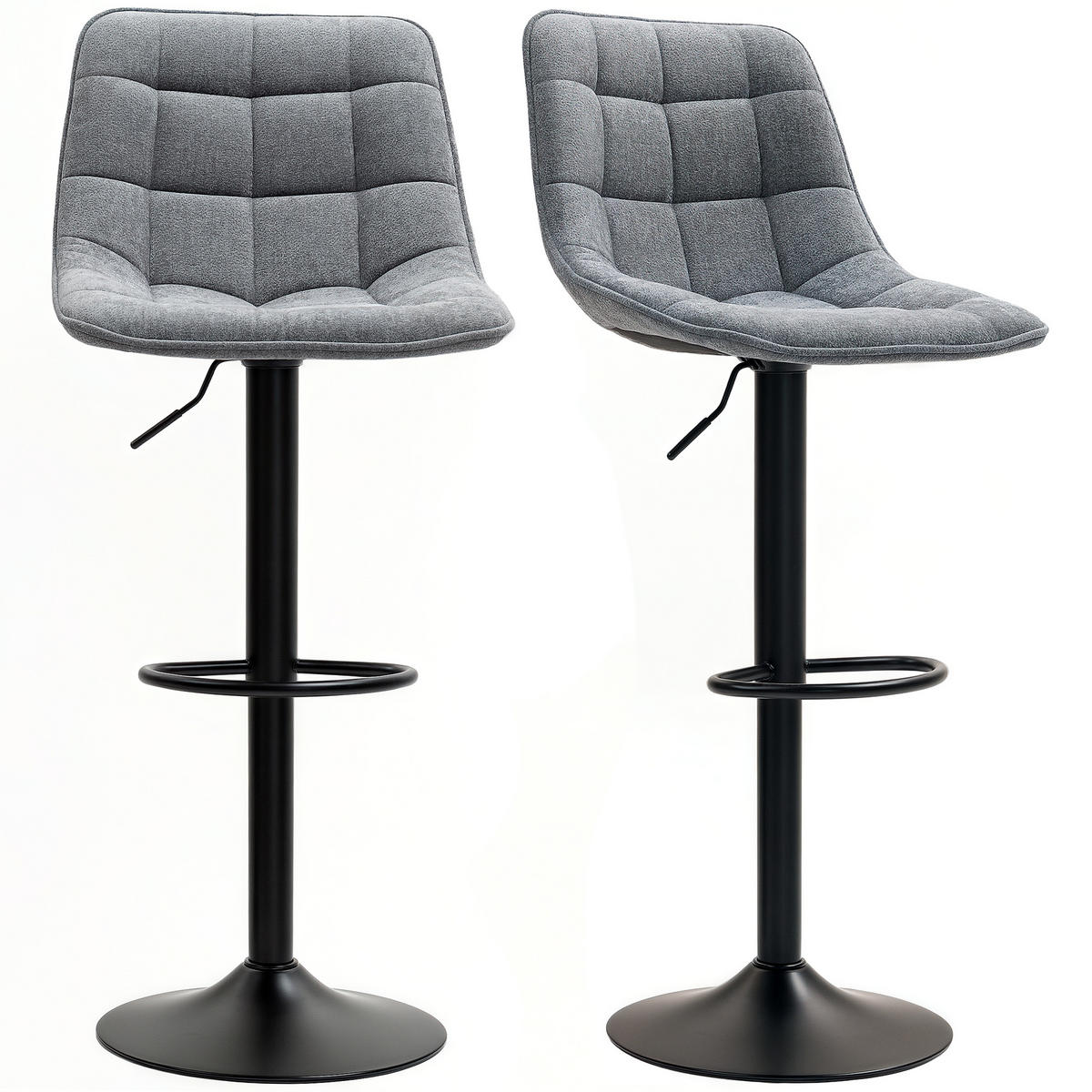 BARHOCKER 2er-Set DE-07982 höhenverstellbar, gepolstert mit Rückenlehne Dunkelgrau - Dunkelgrau, Metall (47/115.5/48cm) - ComfortXL