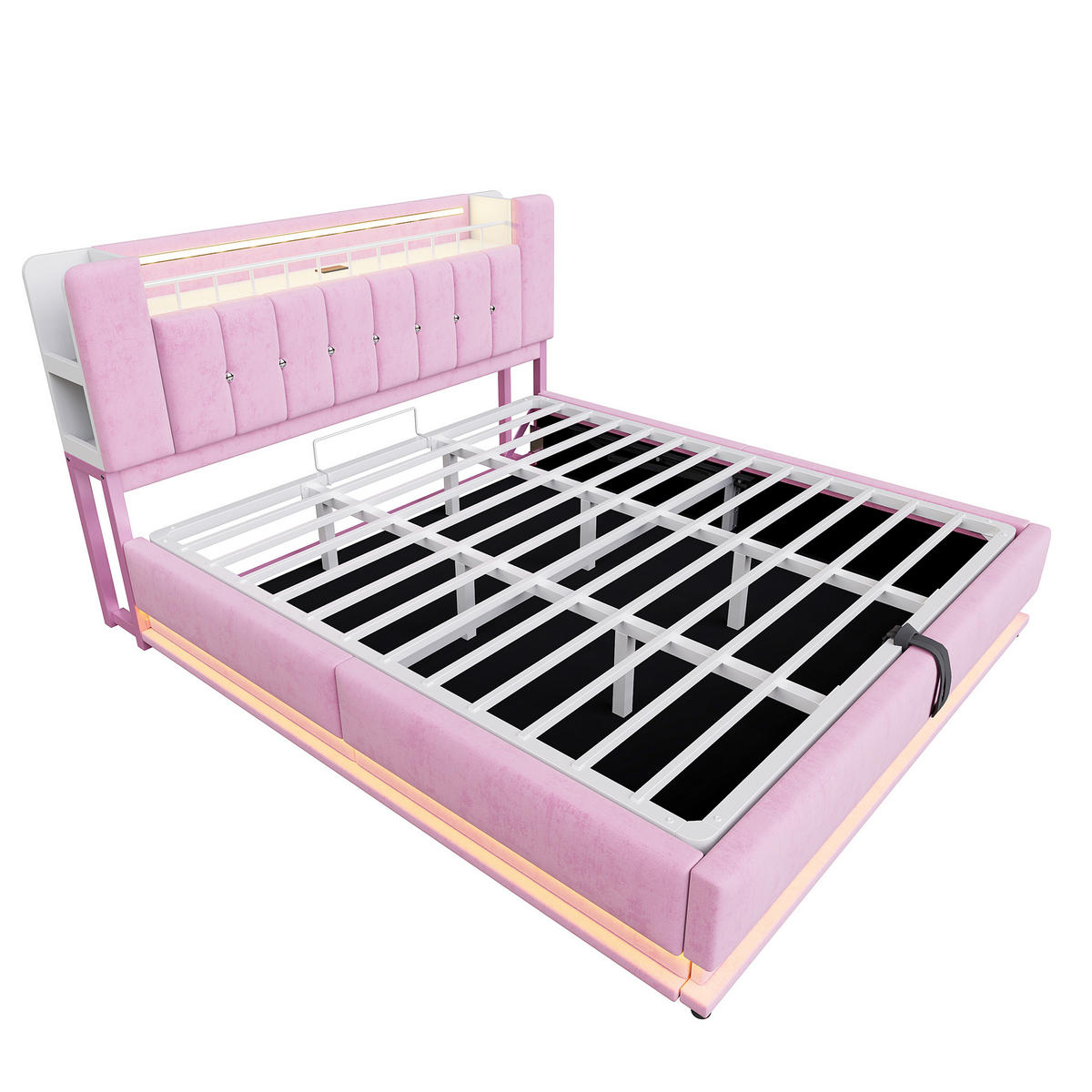 POLSTERBETT 180/200 cm in Pink Samt mit Stauraum, LED und USB - Rosa, Holzwerkstoff/Textil (180/200cm) - WISHDOR