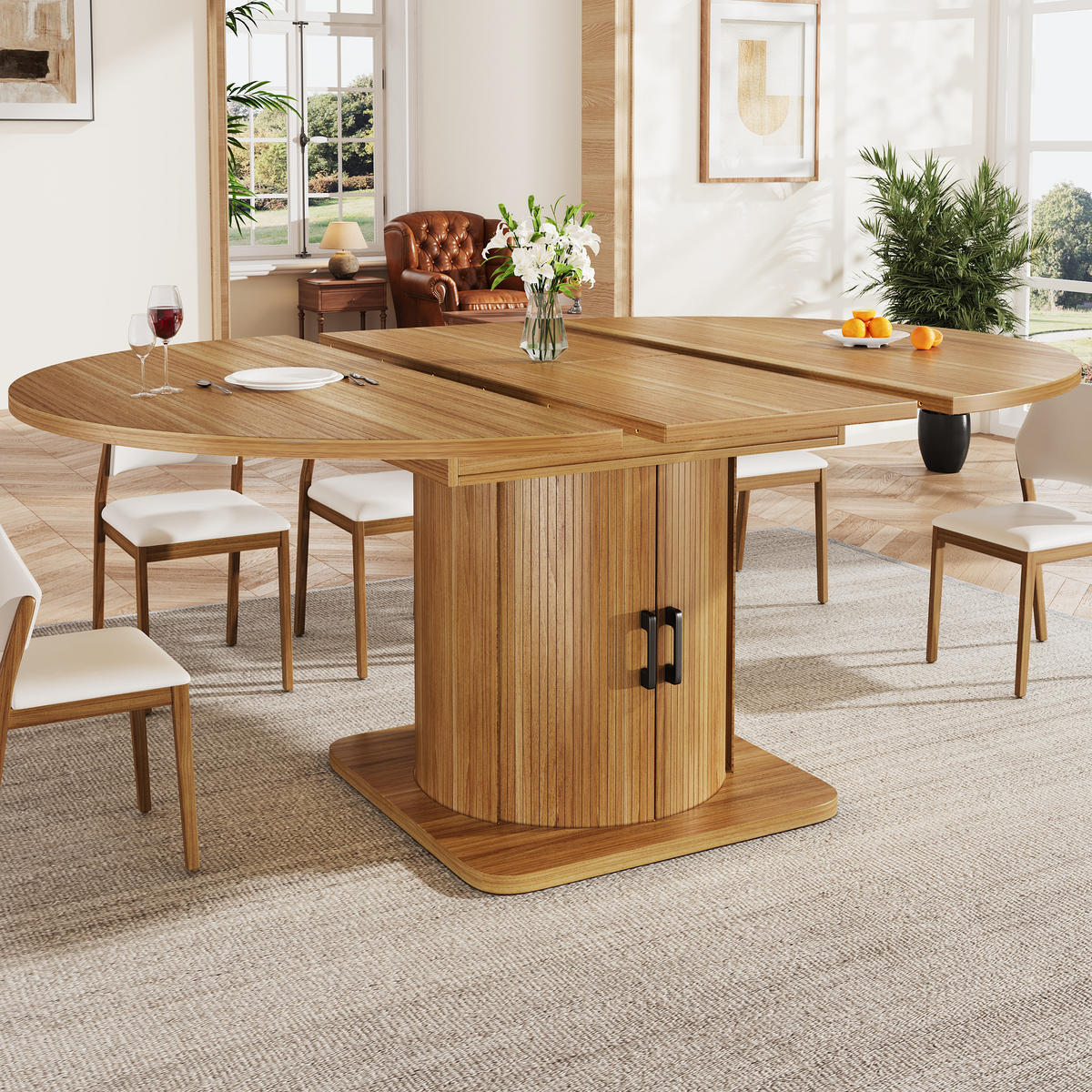 ESSTISCH Ausziehbar 118-158Cm Rund Oval Schubladen Braun - Multicolor, Holzwerkstoff (118/118/76cm) - FLIEKS