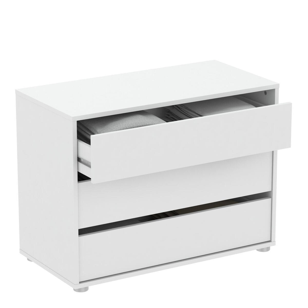 KOMMODE 3 Schubladen Weiß L80cm - Blokty - Weiß, Holzwerkstoff (39.6/58.1/41.4cm) - Calicosy