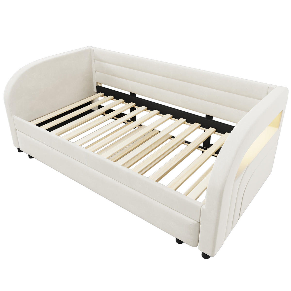 POLSTERBETT 90x200 cm in Beige mit Ausziehbett und LED-Beleuchtung - Beige, Textil (90/200cm) - IVMEU