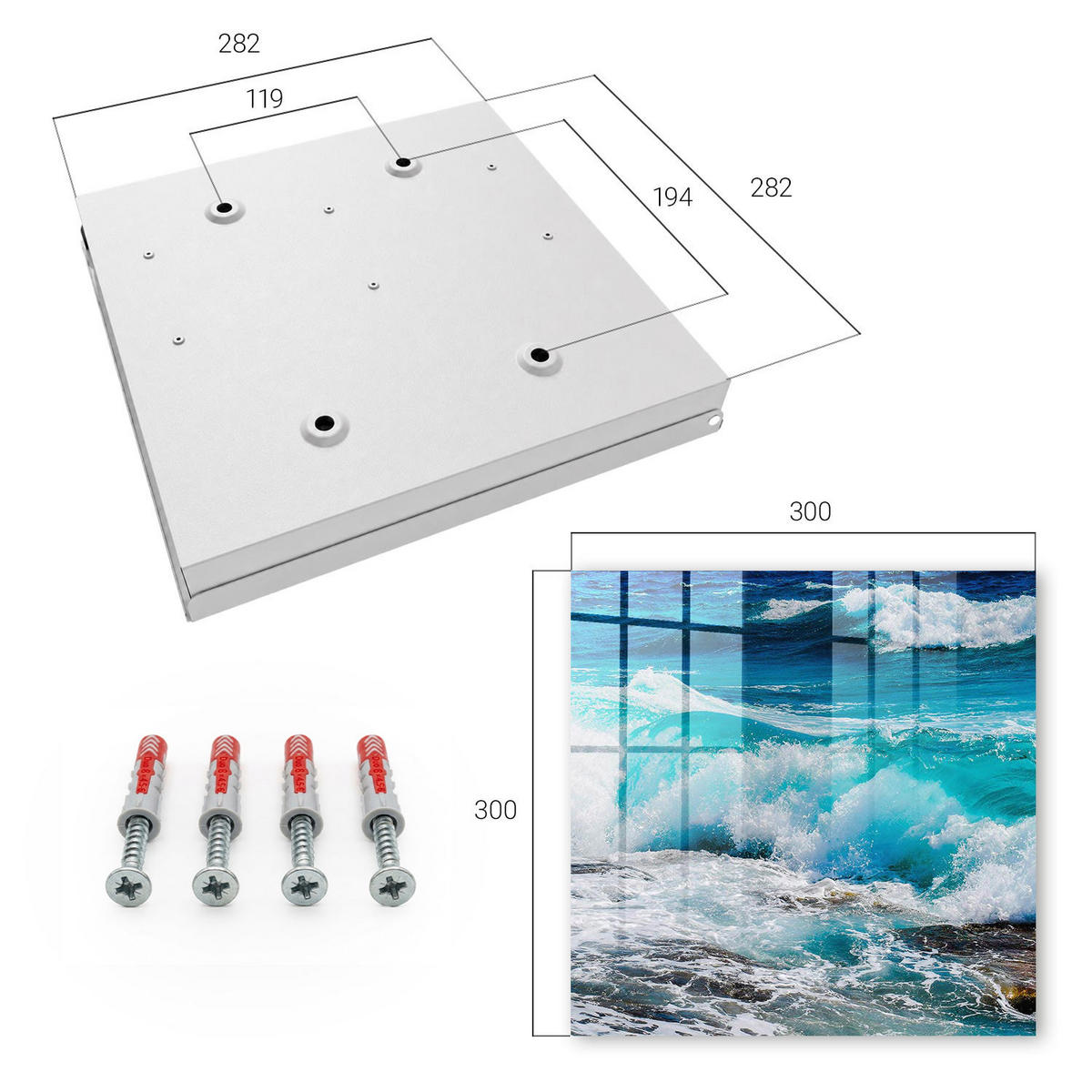 SCHLÜSSELBOX Weiß 30x30 cm – Türöffnung nach rechts - Die Kraft der Wellen - Türkis, Metall (30/30/5cm) - TULUP