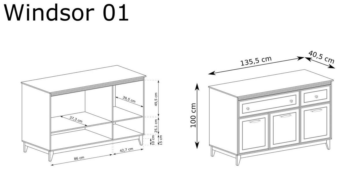 KOMMODE Windsor Kaschmir, Dreitürige mit Schubladen - Kaschmir, Holzwerkstoff (134/100/41cm) - Bettso