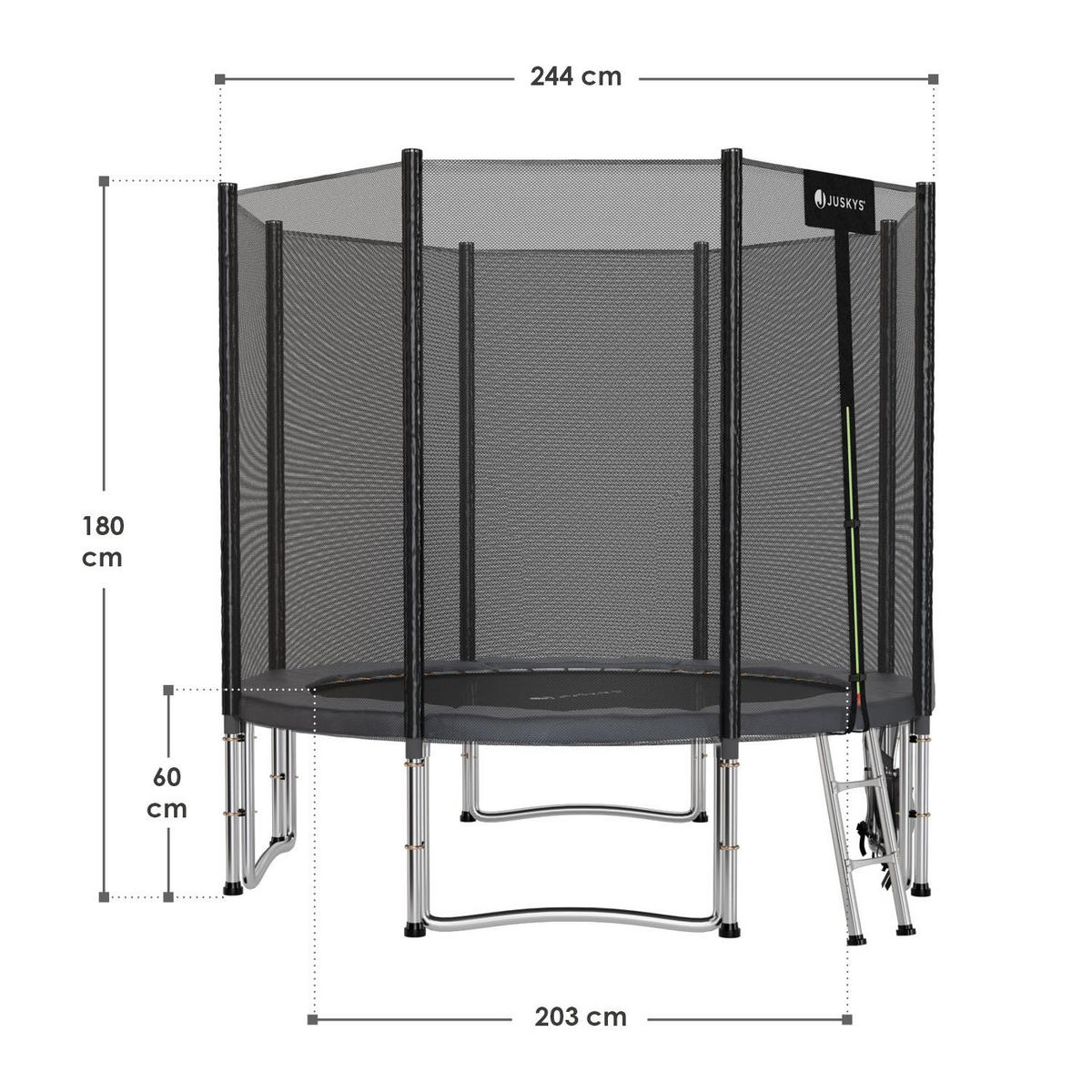 TRAMPOLIN JumpMaster M 244cm schwarz - Schwarz, Metall (244/244cm) - Juskys