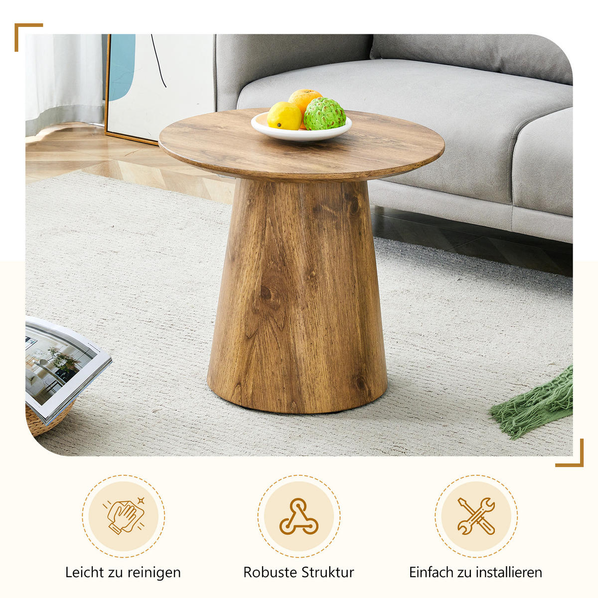 COUCHTISCH rund 50/50/48 cm Wood aus MDF in Echtholzoptik kratzfest pflegeleicht - Naturfarben, Holzwerkstoff (50/50/48cm) - OKWISH