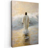 LEINWANDBILD Gemälde - Welle - Jesus - Abstrakt Deko Groß 90x140 cm - Goldfarben, Textil (90/140cm) - MuchoWow