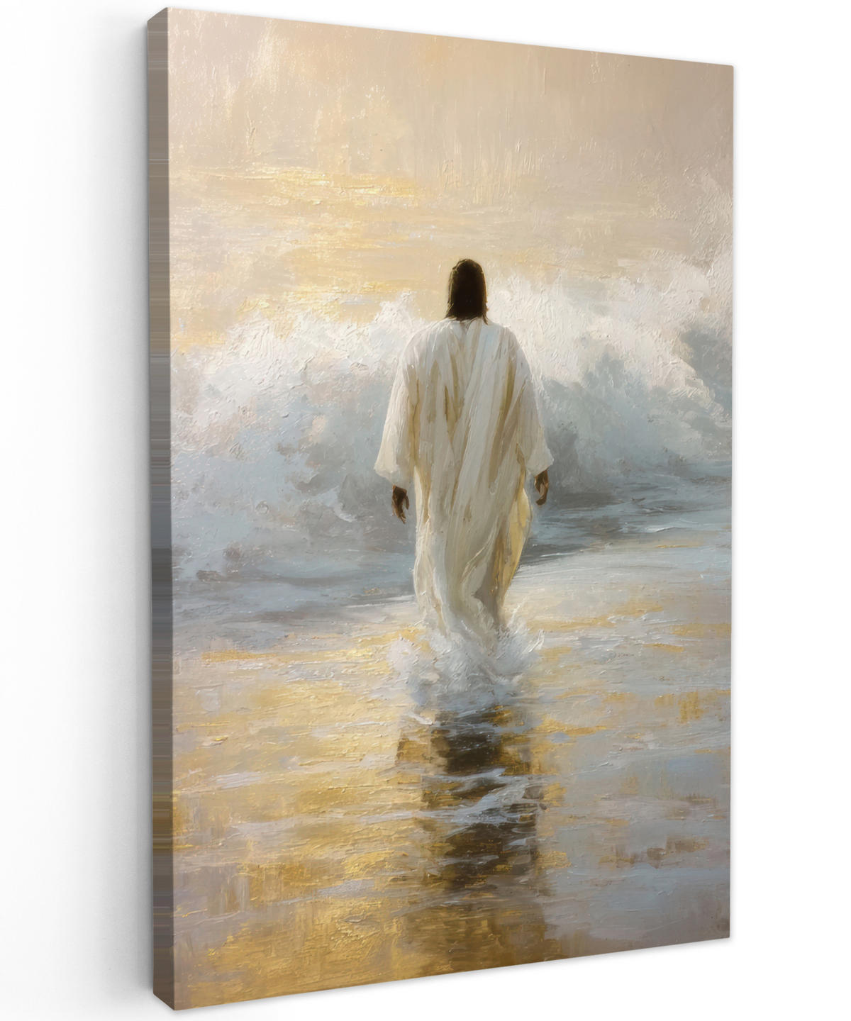 LEINWANDBILD Gemälde - Welle - Jesus - Abstrakt Deko Groß 90x140 cm - Goldfarben, Textil (90/140cm) - MuchoWow