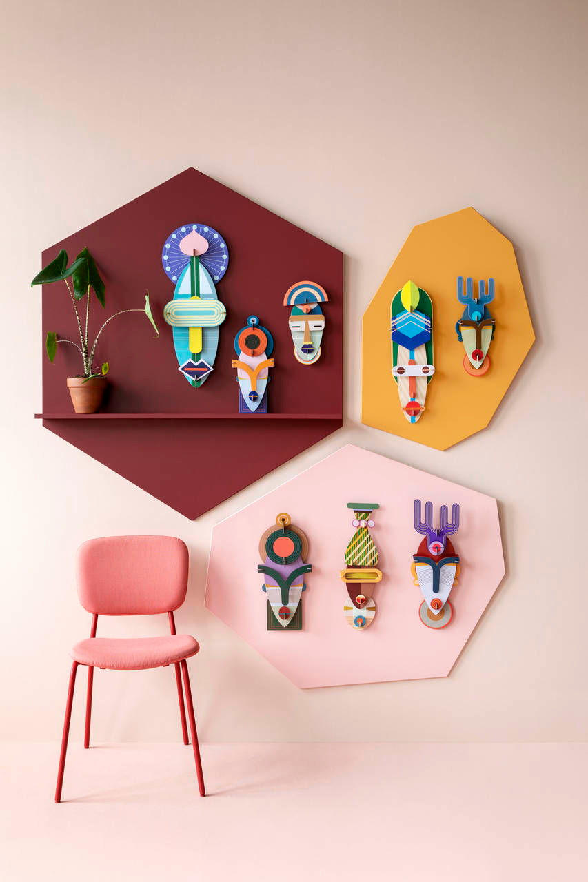 WANDDEKO Sydney-Maske 19/6 cm - Multicolor/Grün, Wellpappe (19/6/45cm) - KUNSTLOFT