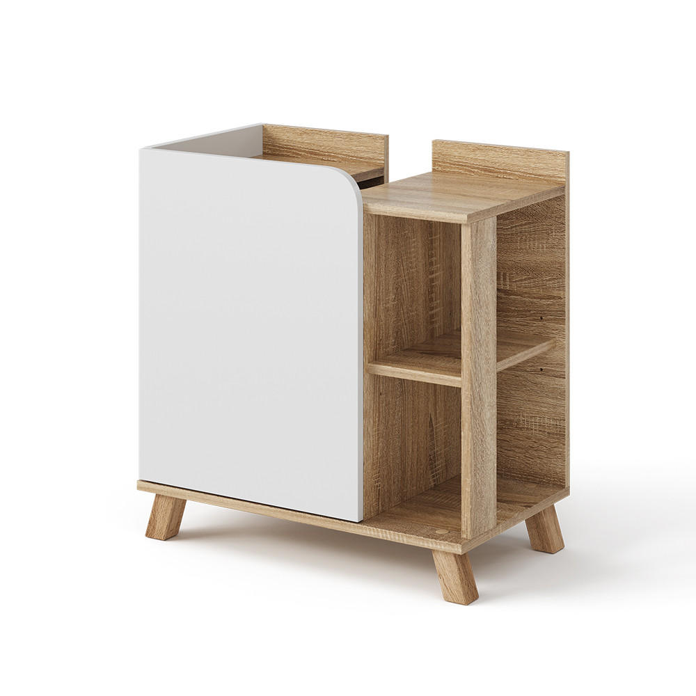 WASCHBECKENUNTERSCHRANK Karen Sonoma/Weiß 60 x 65 cm mit Tür und offenen Fächern - Weiß/Sonoma Eiche, Holzwerkstoff (60/65/35cm) - Vicco
